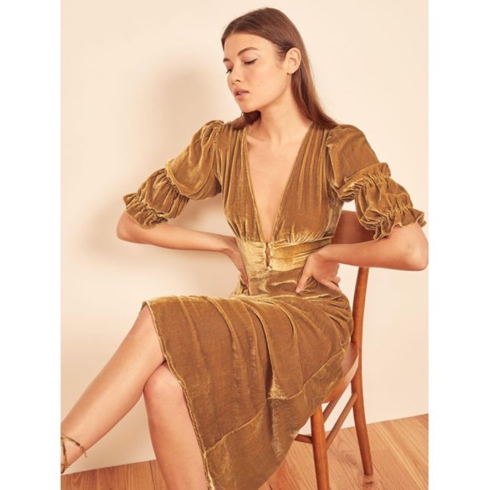 Reformation Maura Velvet/Silk Dress